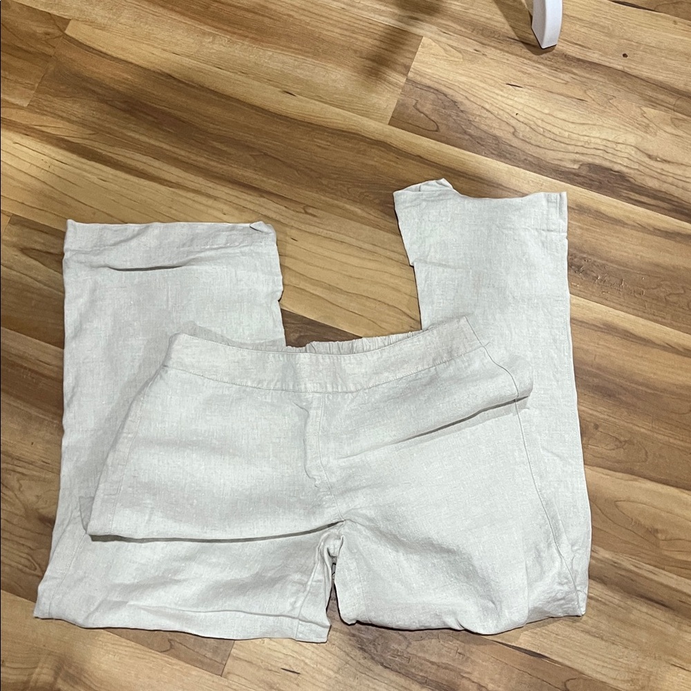 Chico's Natural Color Linen-Blend Straight Leg Pants with Gathered Back sz 0